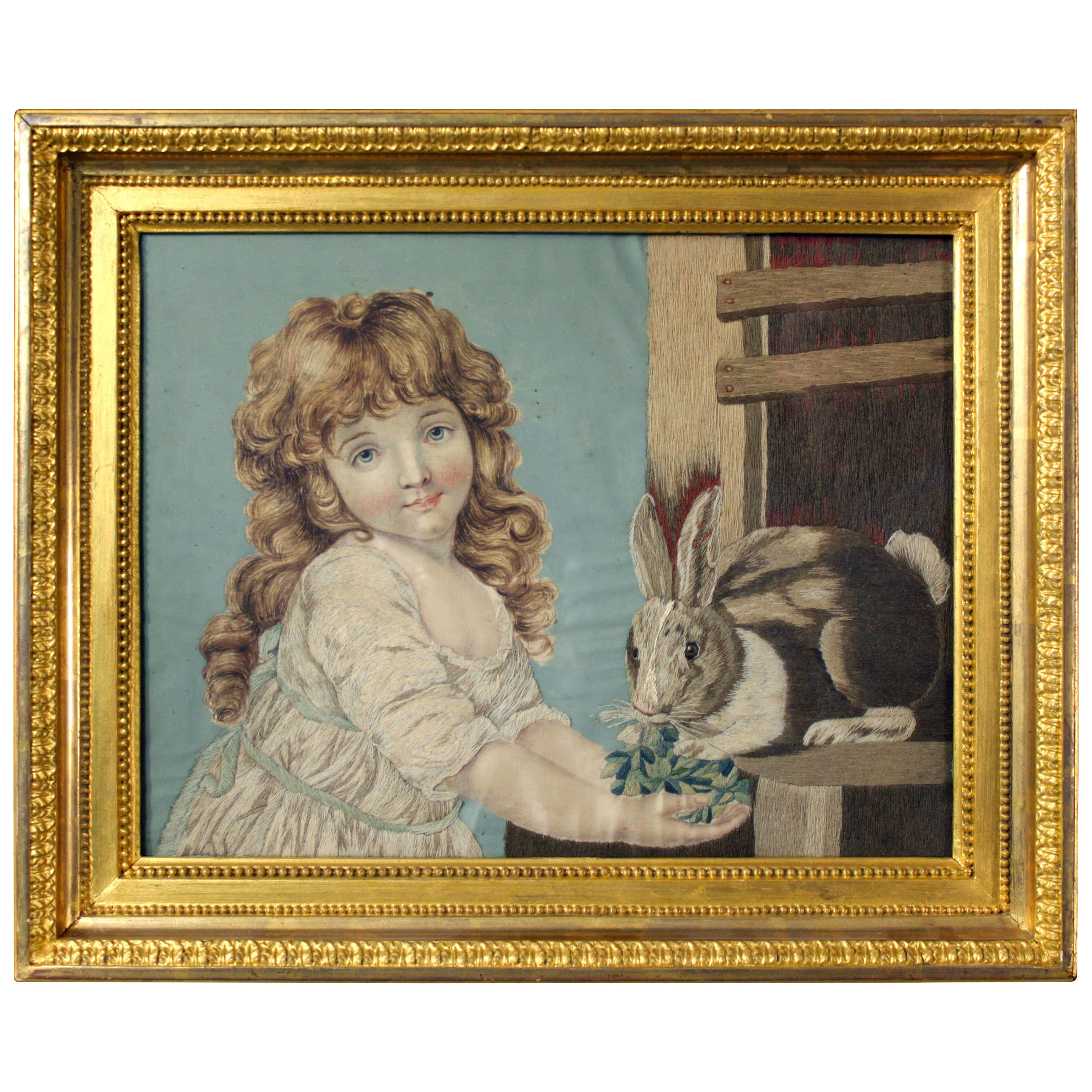 Geoge III Needlework of a Girl Feeding a Rabbit