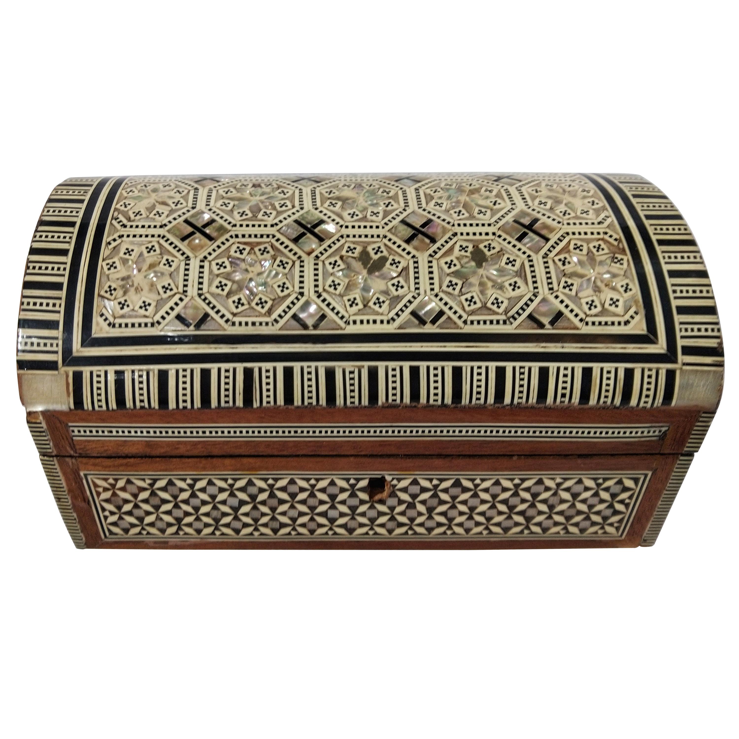 20th Century Syrian Nacre Mother of Pearl and Wood Inlaid Jewelry Box