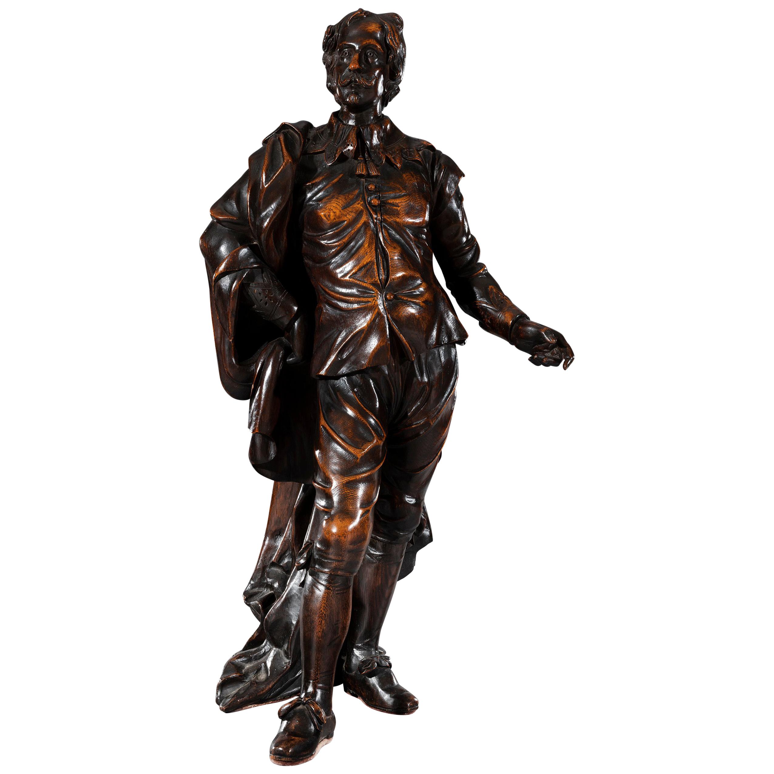 Superb 19th Century Victorian Carved Oak Figure of Sir Anthony Van Dyck For Sale