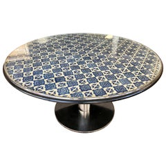 Custom Large Round Spanish Mosaic Tile Top Dining Table