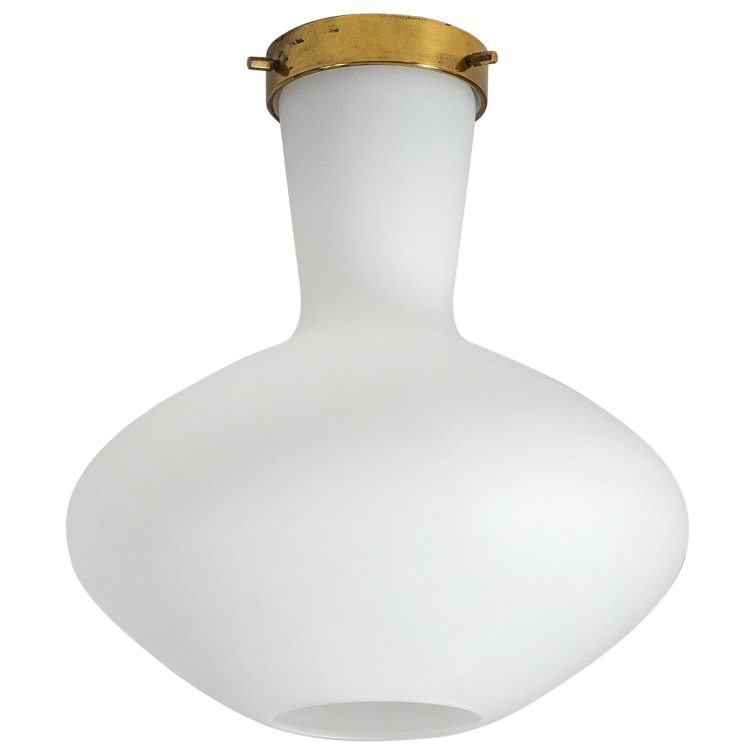 Stilnovo Flush Mount, 1950s, Satin Glass and Brass