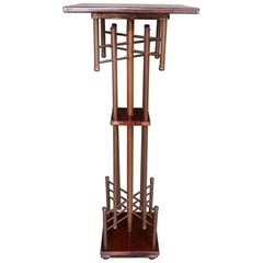 1930s Art Deco Brass and Wooden Plant Stand of Piedestal