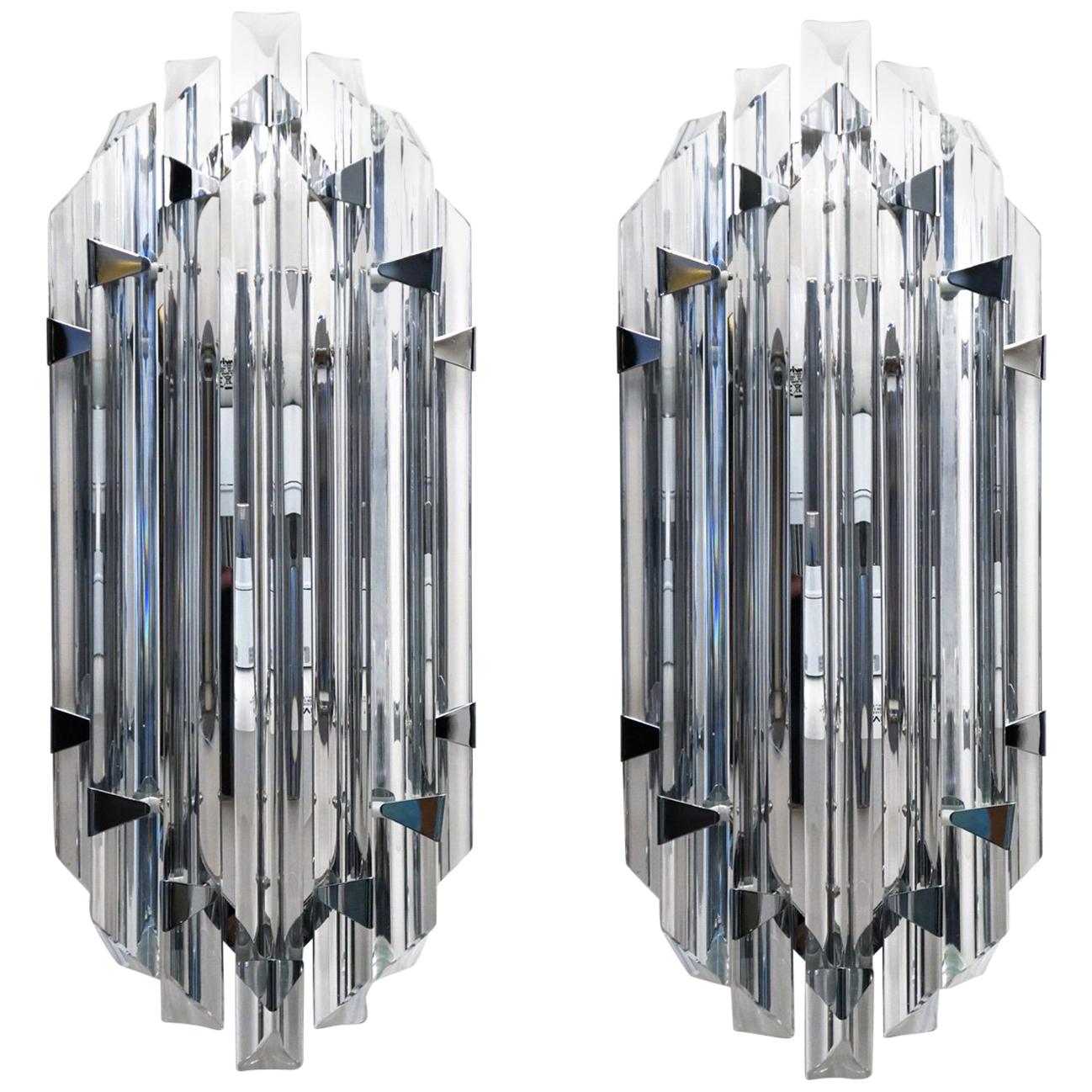 Alberto Donà Mid-Century Modern Crystal Pair of Murano Glass Wall Sconces, 1990