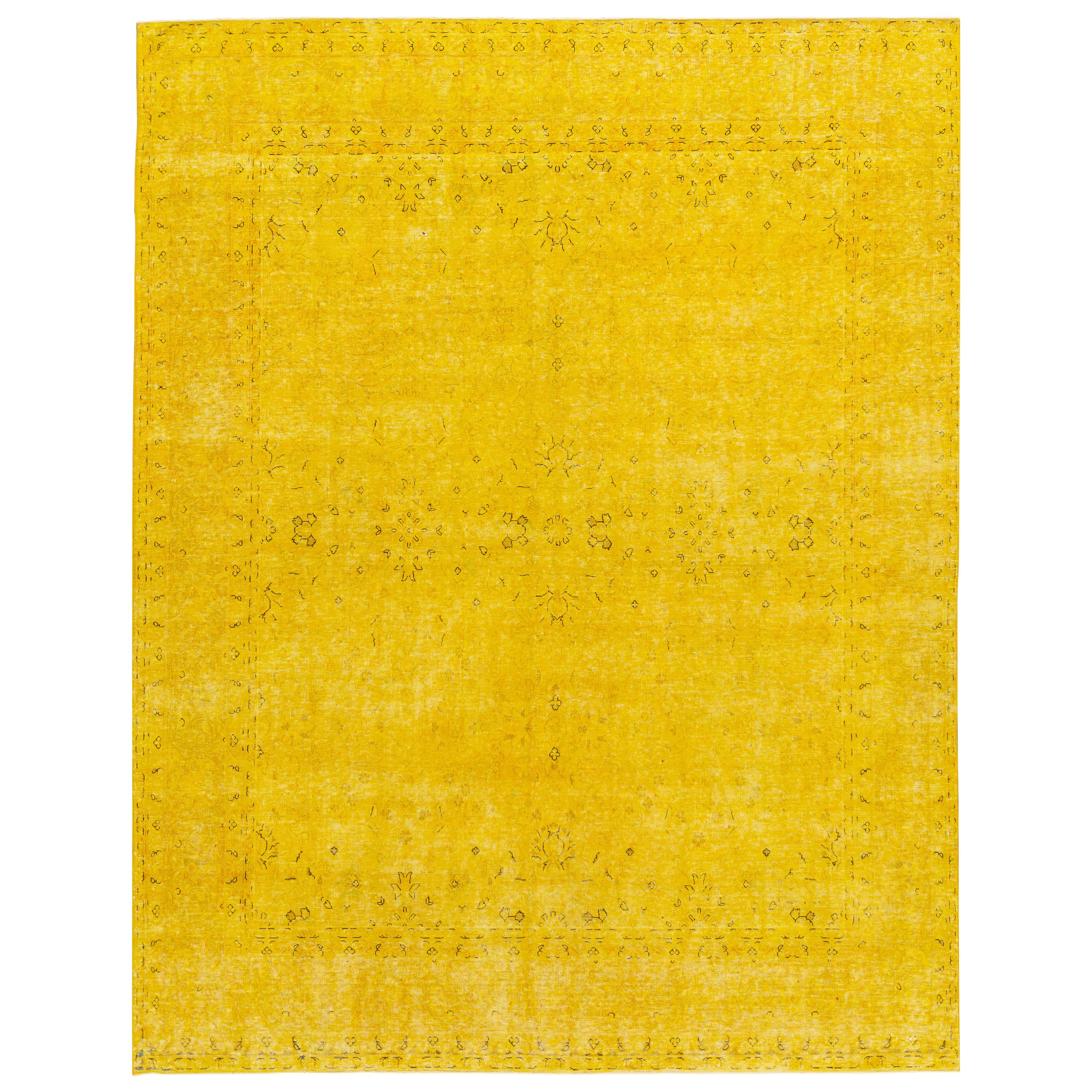 Vintage Distressed Overdyed Yellow Wool Rug