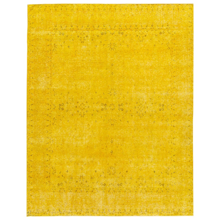 Vintage Distressed Overdyed Yellow Wool Rug For Sale at 1stdibs