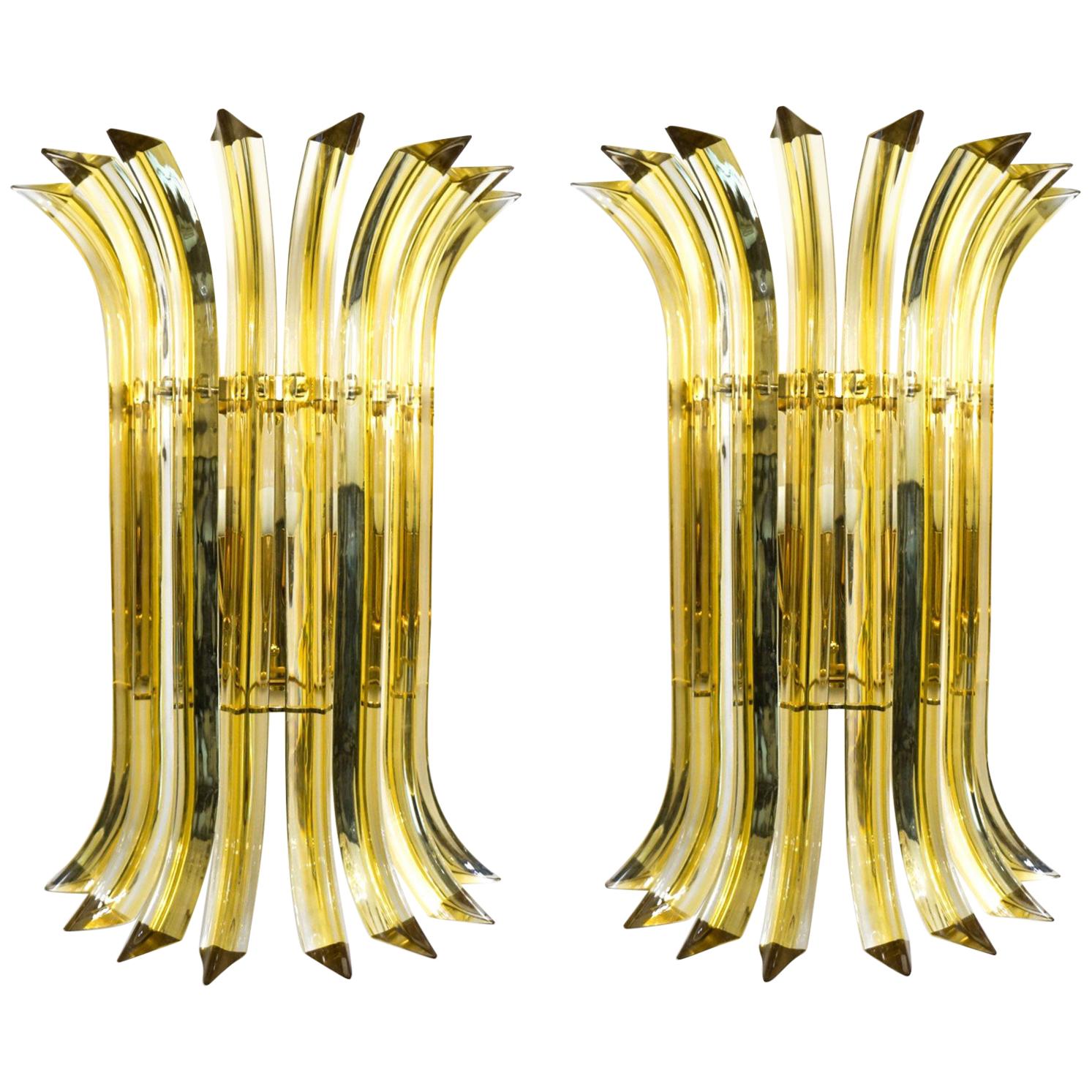 Alberto Donà Mid-Century Modern Amber Pair of Murano Glass Wall Sconces, 1985s