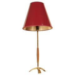 Lampe de bureau J. T. Kalmar en laiton et bois du milieu du siècle dernier