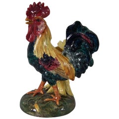 Delphin Massier Majolica Cockerel/Rooster Spill Vase