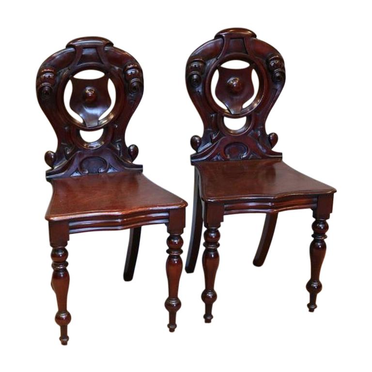 Pair of Mahogany Hall Chairs For Sale