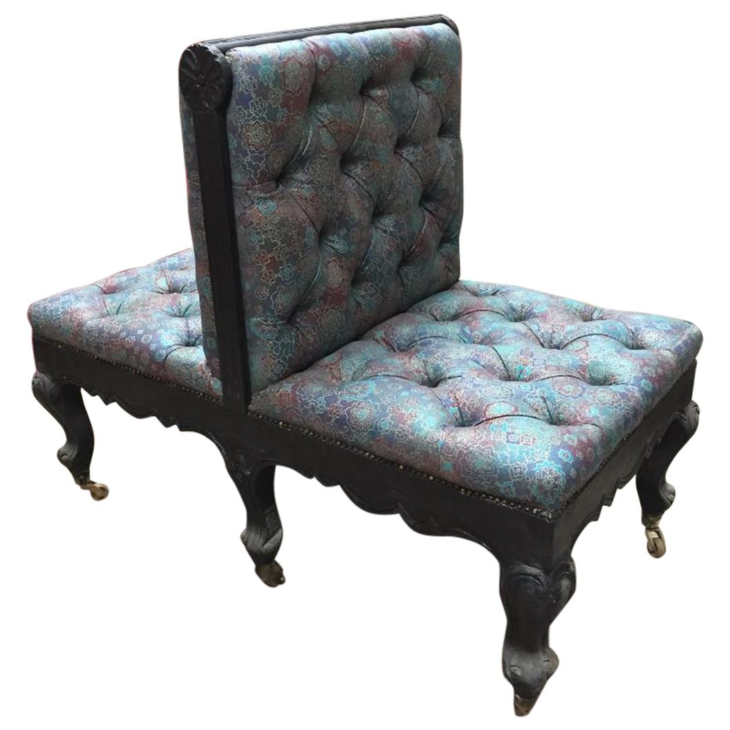 19th Century English Double Seat Ebonized Wood Sofa with Original Fabric, 1890s For Sale