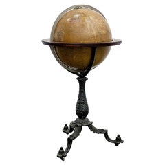 English 19th Century Library Terrestrial Globe, Cast Iron Base