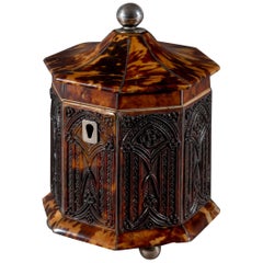 Early 19th Century Regency Period Gothic Pagoda Tortoiseshell Tea Caddy