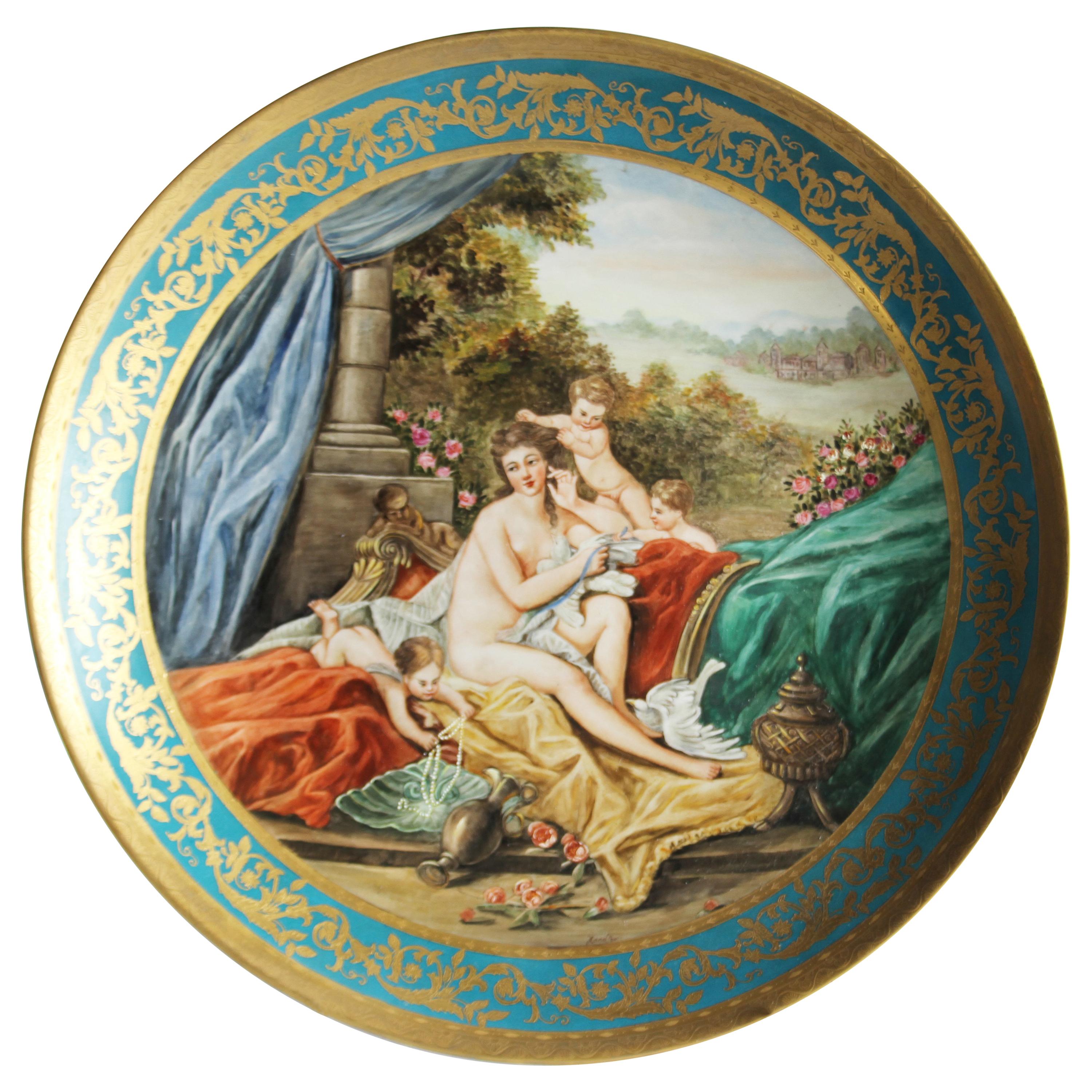 20th Century Large Vienna Charger, Porcelain Wall Plaque with Gilt Borders For Sale