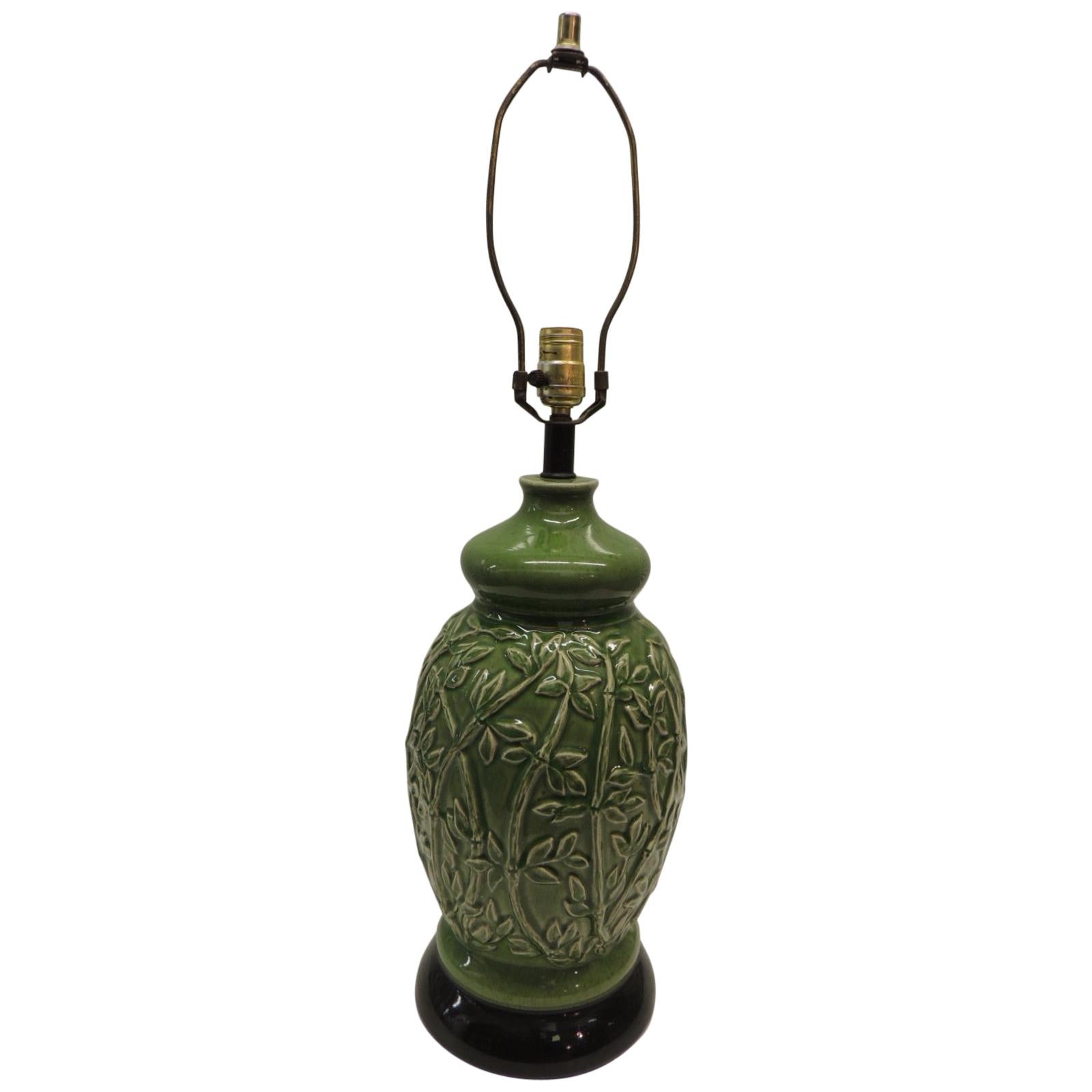 Vintage Tall Green and Black Ceramic Table Lamp