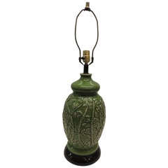 Vintage Tall Green and Black Ceramic Table Lamp