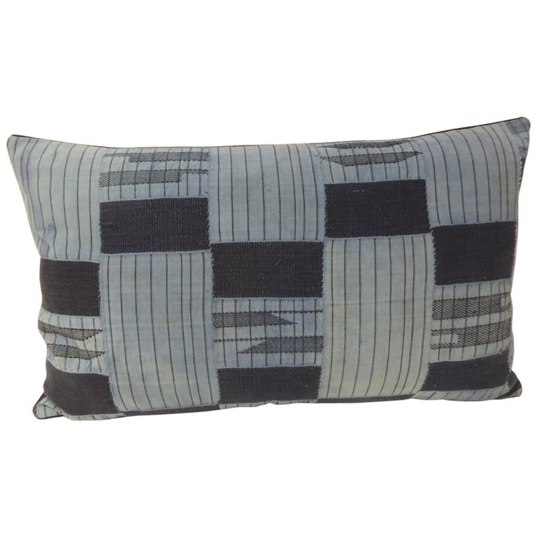 Vintage Indigo And Blue African Woven Pattern Decorative Lumbar
