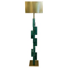 Emerald Green Murano Glass Floor Lamp Brass Lampshade, 1970s