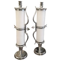 Gio Ponti in the Style, Table Lamp 1940 Metal Chrome Glass, 1940