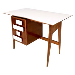 Durmast and Light Grey Formica Writing Desk in the Style of Gio Ponti, 1950s