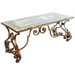 Vintage 1930s Maison Baguès Eglomisé Coffee Table with Gilt Metal Base