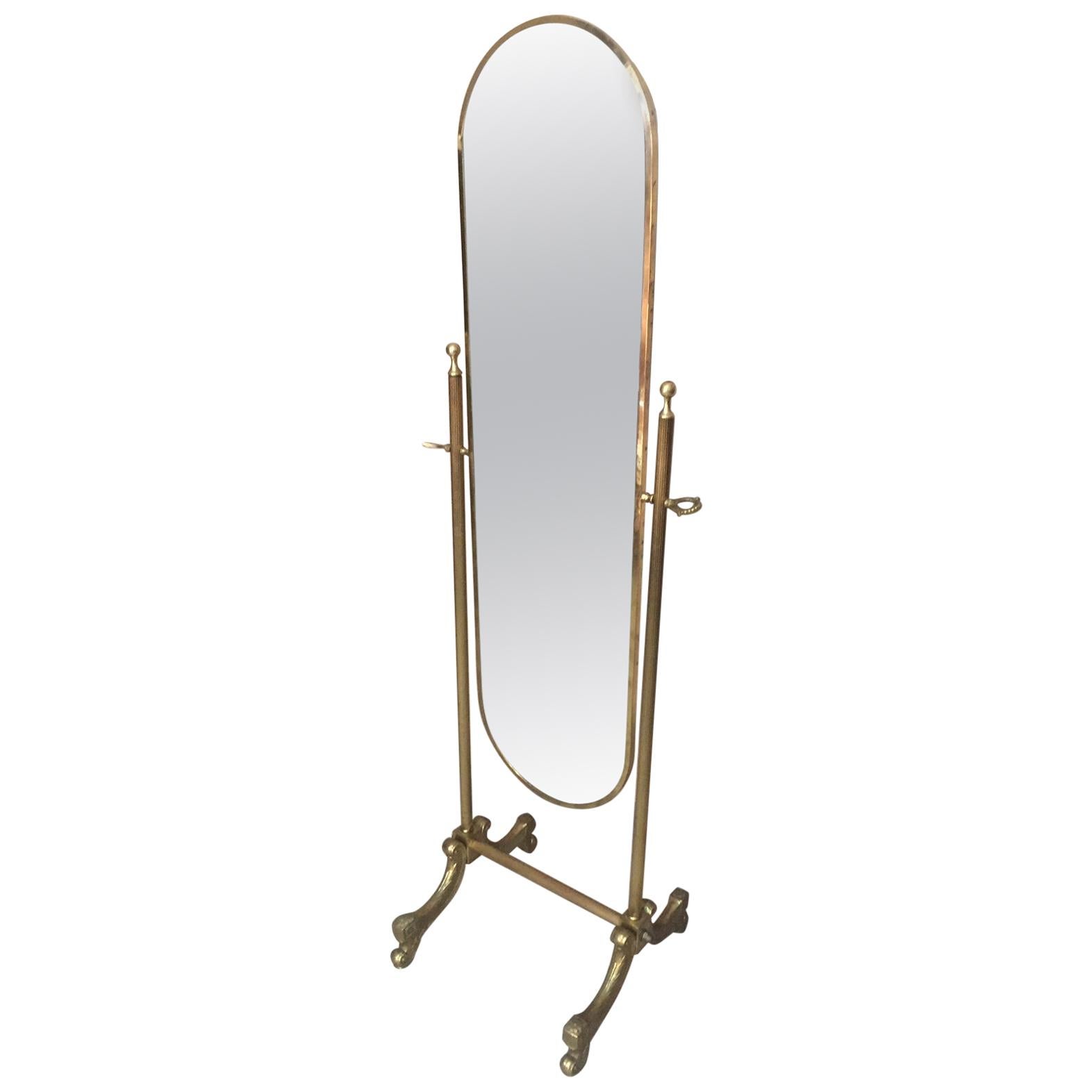 20th Century French Gilted Brass "Psyche" Mirror, 1950s