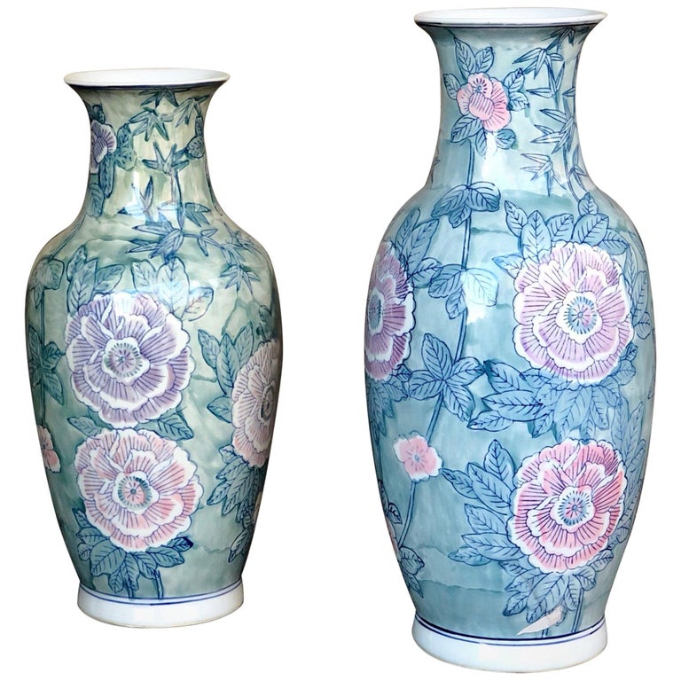 Pair of Chinese Large Flower Vases For Sale at 1stdibs