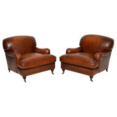 Large Pair of Leather Antique ‘Howard’ Style Armchairs