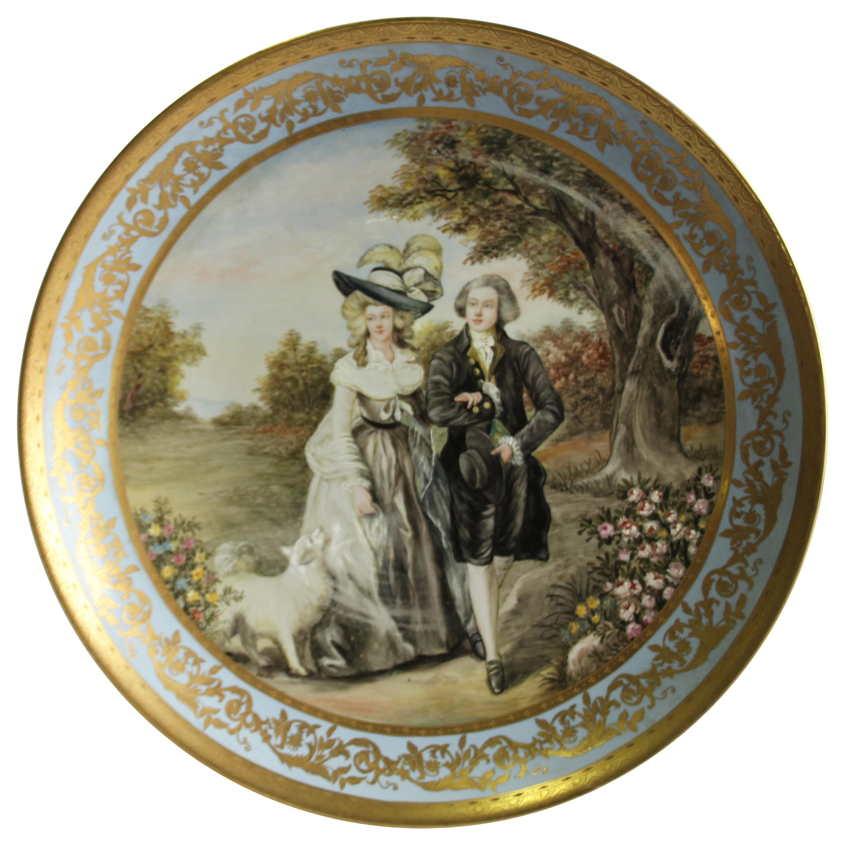 20th Century Austrian Porcelain Plaque, Vienna Charger Lady and Gentlemen,  For Sale