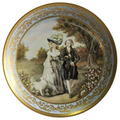 20th Century Austrian Porcelain Plaque, Vienna Charger Lady and Gentlemen, 