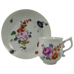 Worcester Porcelain Cup and Saucer, Painted in the Manner of John Rogers