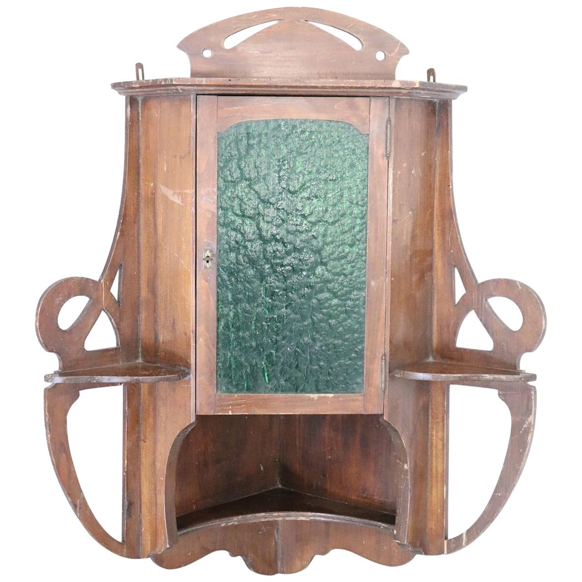 20th Century Art Nouveau Corner Cupboard or Corner Cabinet in Poplar Wood