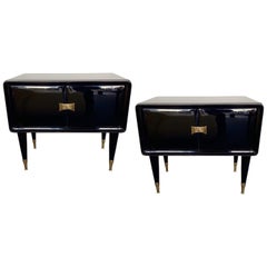 Pair of Lacquered and Bronze End Tables by Vittorio Dassi, Italy, 1950s