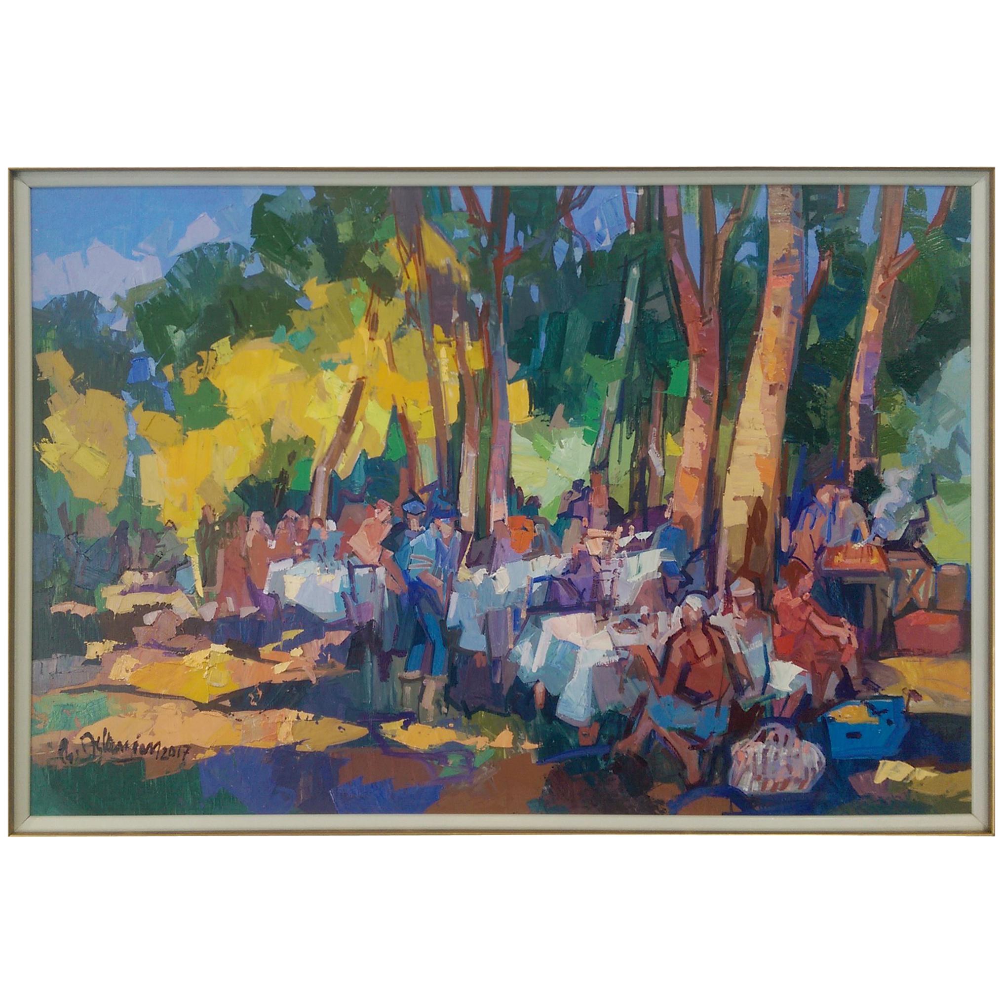 ‘Le Picnic’ Oil on Board Contemporary Painting by Bedros Aslanian Artist