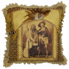 Buffalo Bill and Sitting Bull Leather Throw Pillow with Anglo-Indian Style