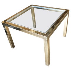 Milo Baughman Style Brass Glass Top Side Table