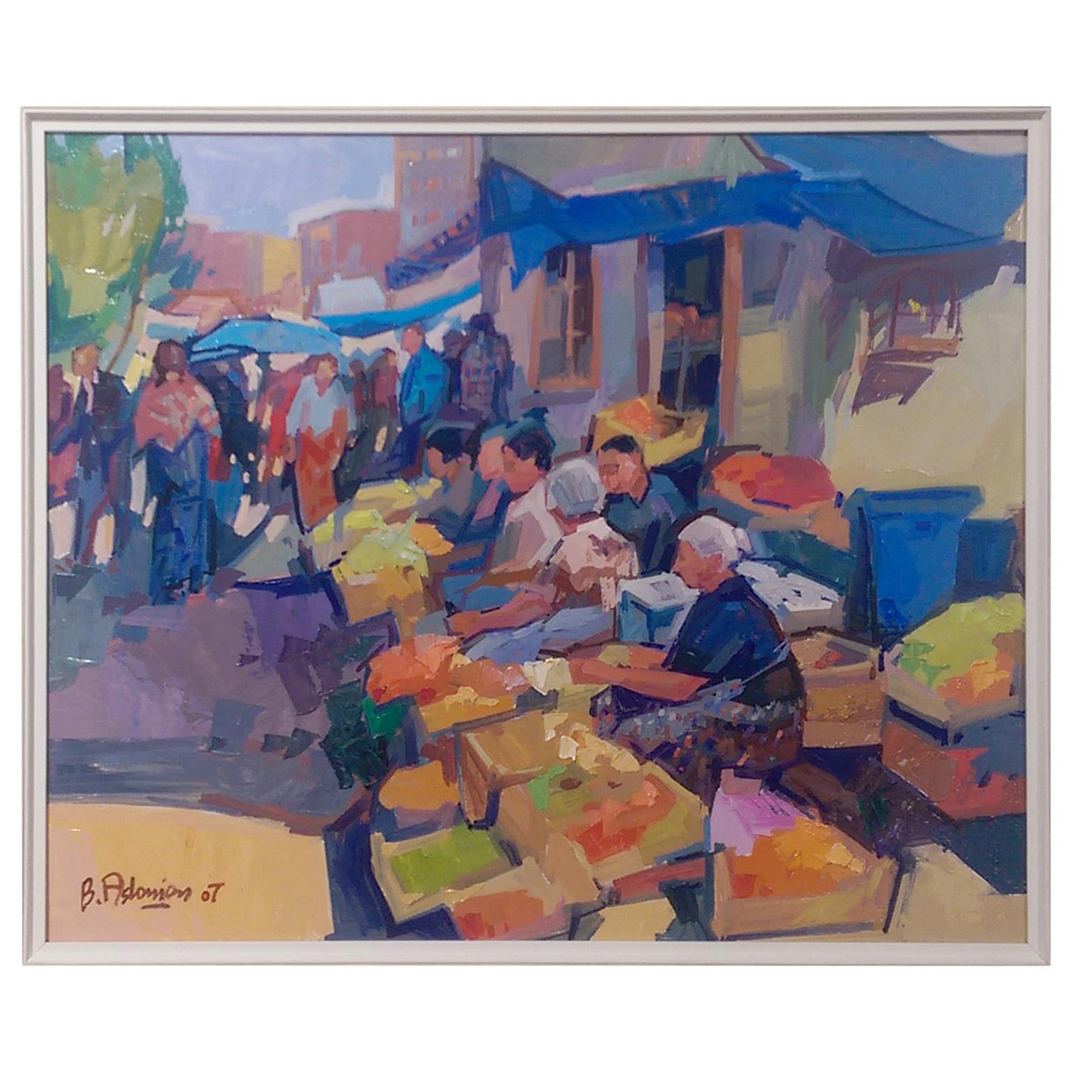 ‘Market Scene’ Oil on Board Contemporary Painting by Bedros Aslanian