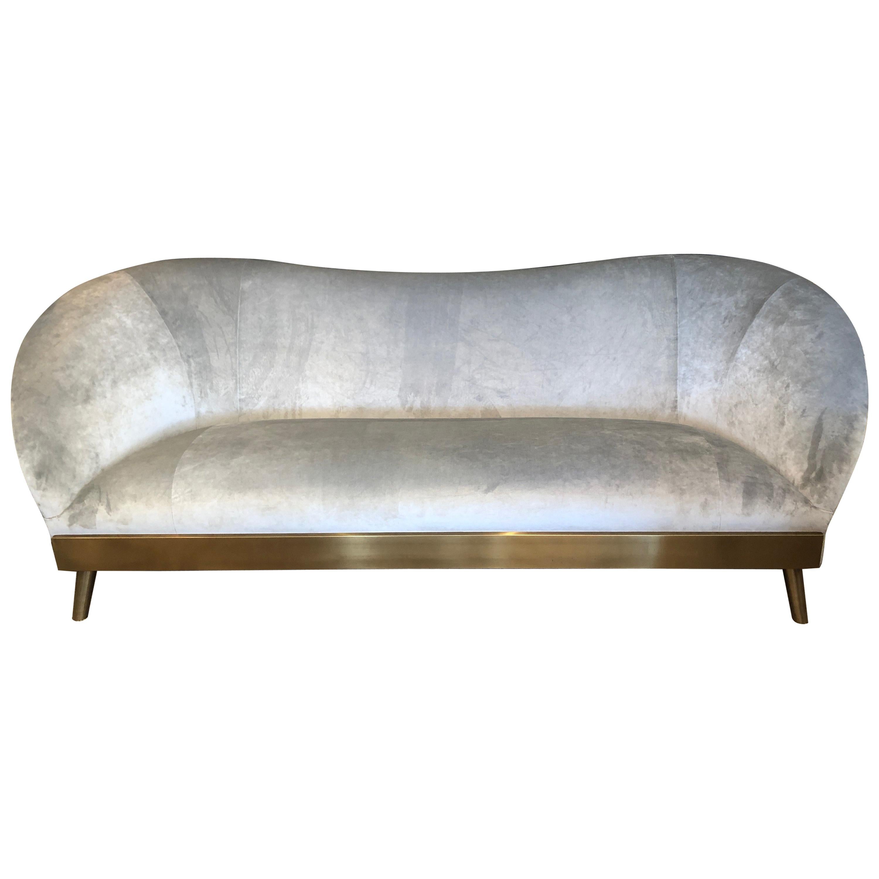 Super Sexy Curvaceous and Sleek Grey Velvet Sofa
