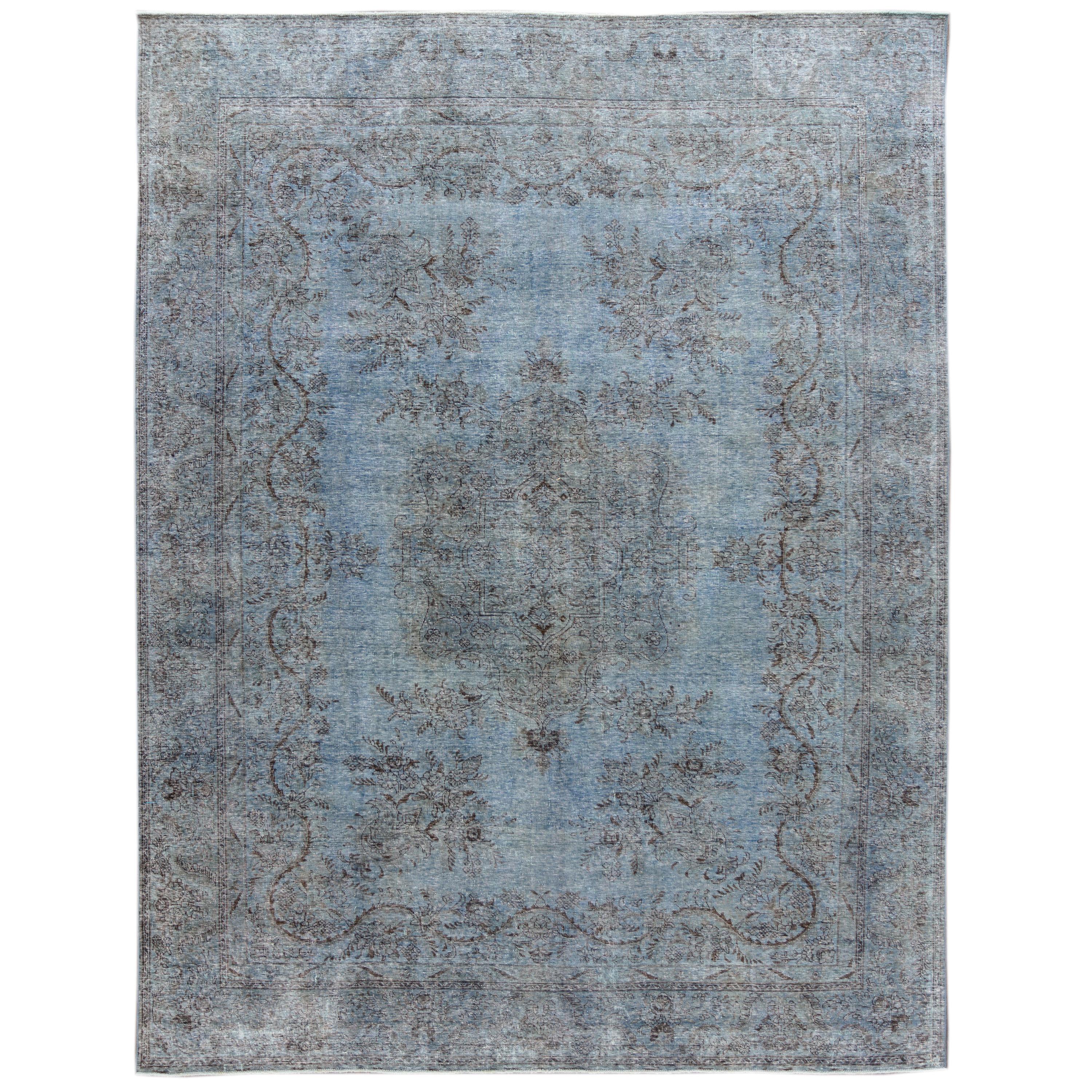 Vintage Distressed Overdyed Blue Wool Rug For Sale