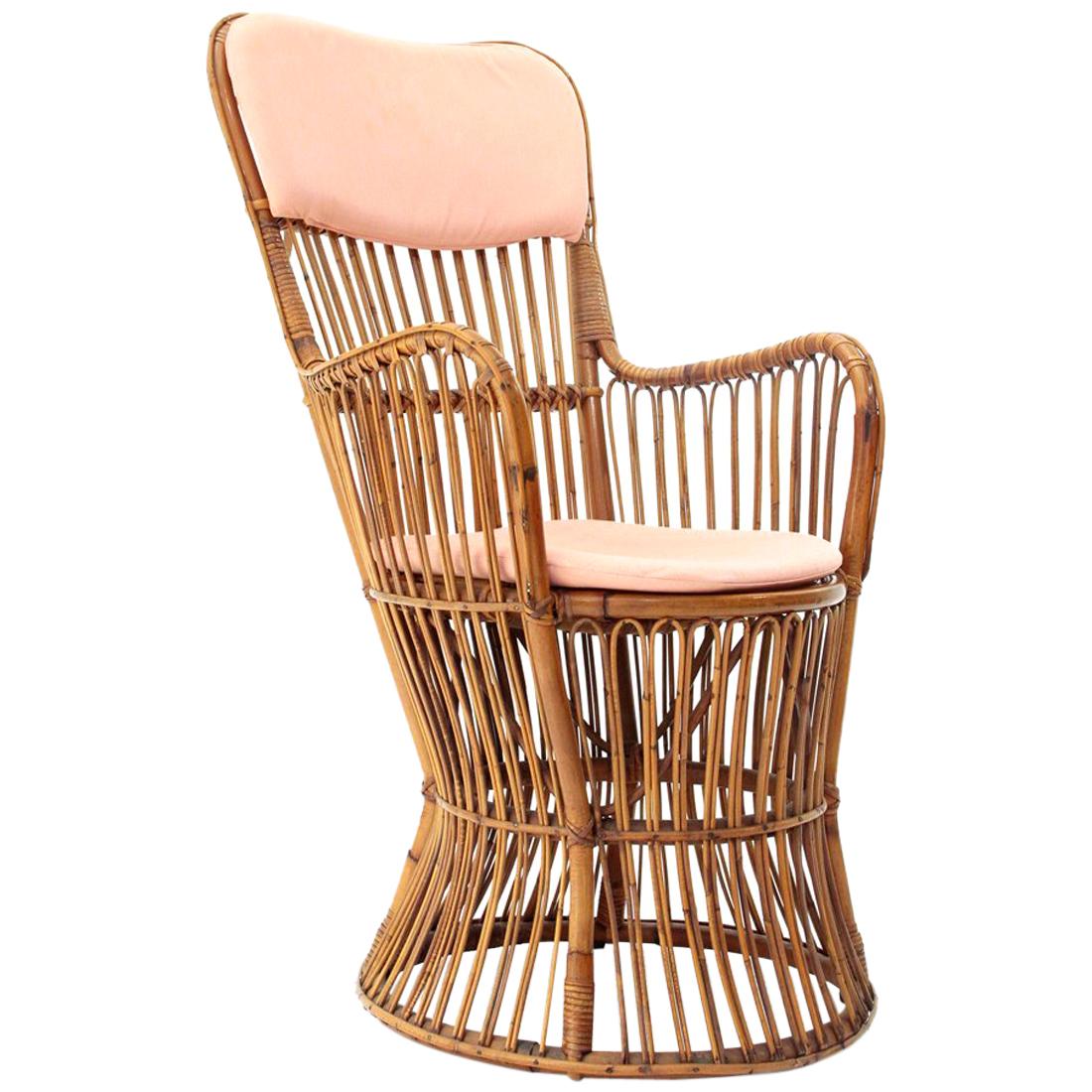 Italian Midcentury Rattan Armchair by Dal Vera, 1950s For Sale