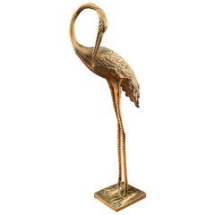 Vintage Midcentury 1970s Decorative Brass Crane Sculpture Hollywood Regency