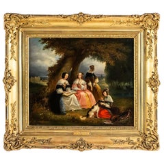 Antique Adine Verde-Delisle Oil on Panel Elegant Women, circa 1850