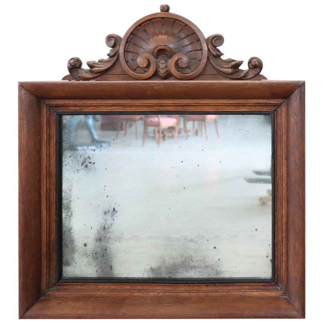 19th Century Italian Carved Oak Wood Wall Mirror