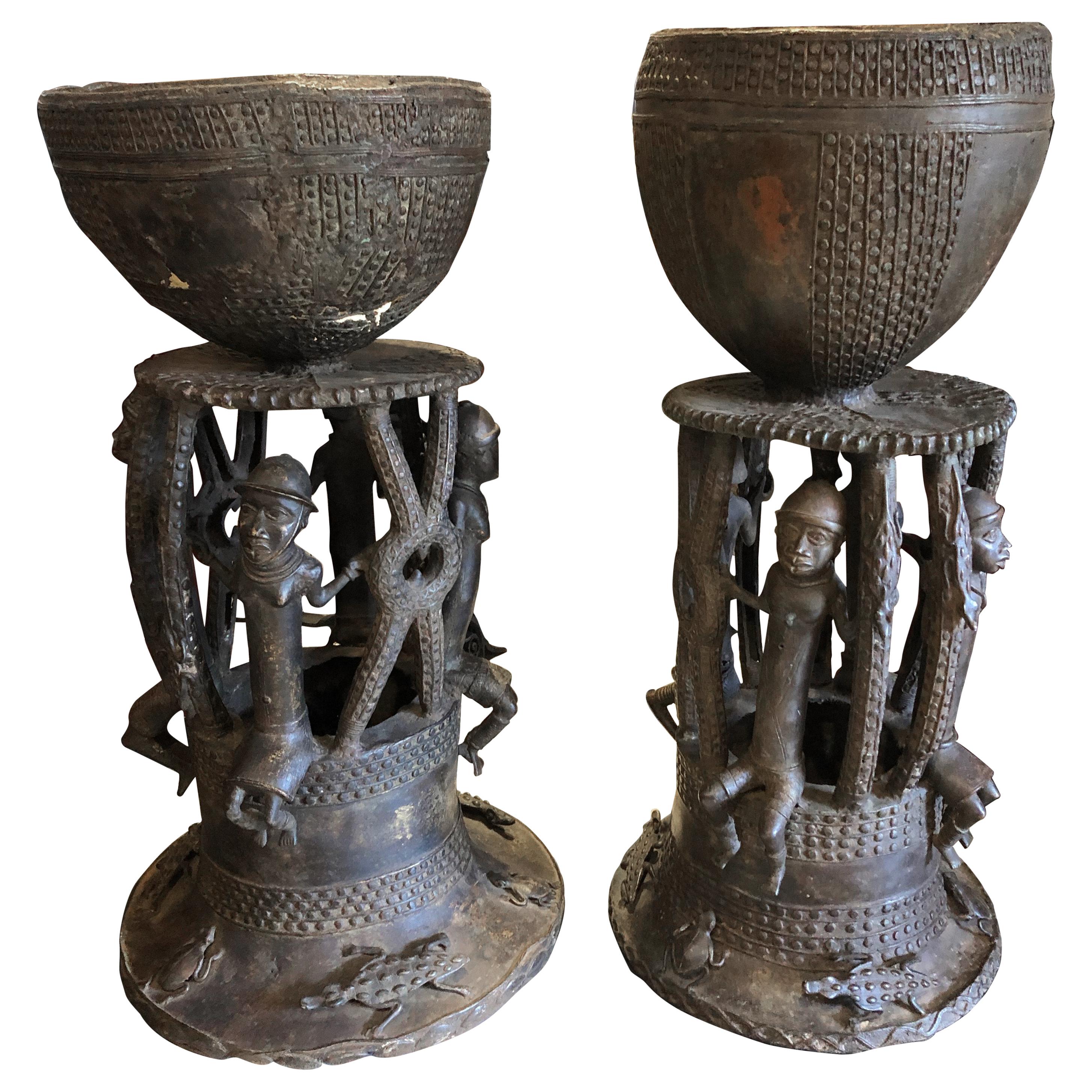 Pair of Bamileke Bronze Planters/Urns