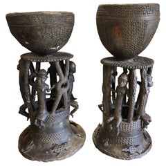 Pair of Bamileke Bronze Planters/Urns