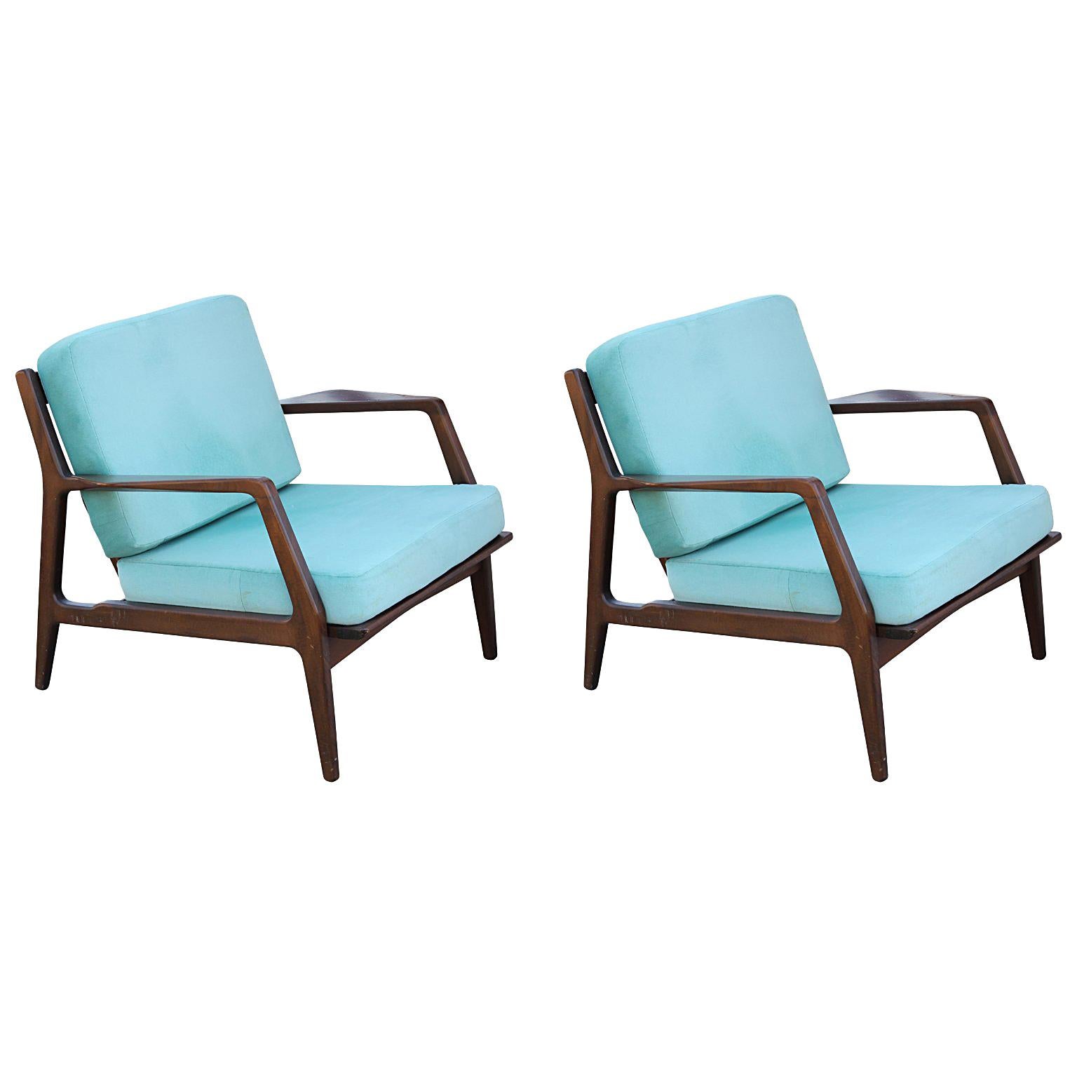 Pair of Teak Lounge Chairs for Selig by Ib Kofod Larsen