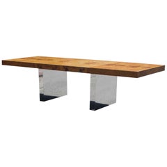 Expandable Chrome and Burl Wood Dining Table by Milo Baughman for Thayer Coggin
