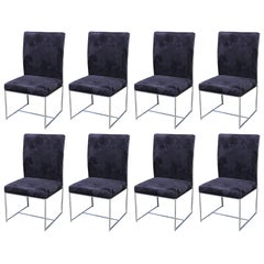 Set of Eight Milo Baughman Ultra Suede and Chrome Dining Chairs