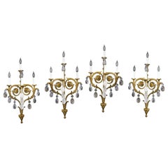 Impressive Set of Four Late 19th Century Gilt Bronze and Rock Crystal Sconces