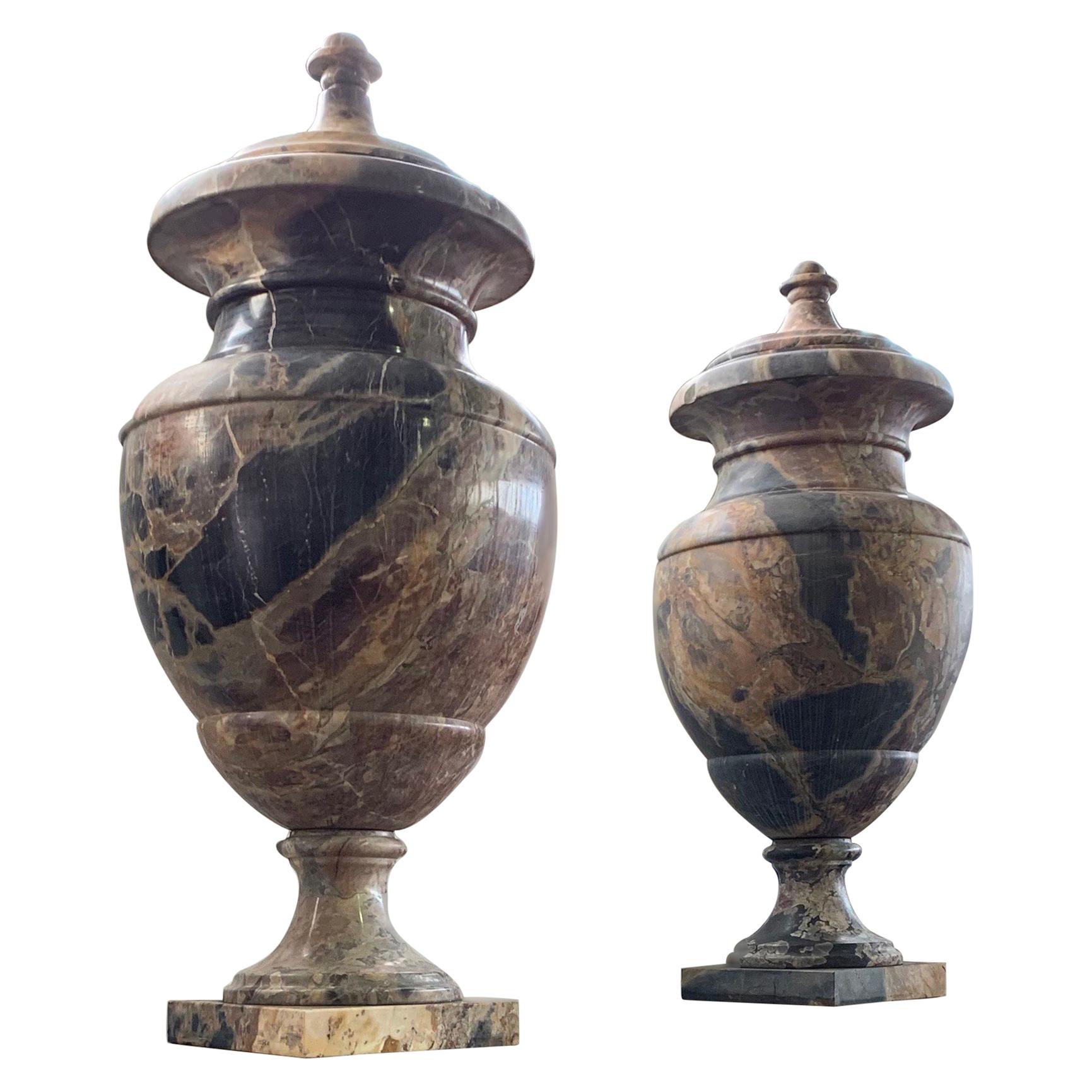 19th Century Italian Large Pair of Monumental Marble Urns For Sale