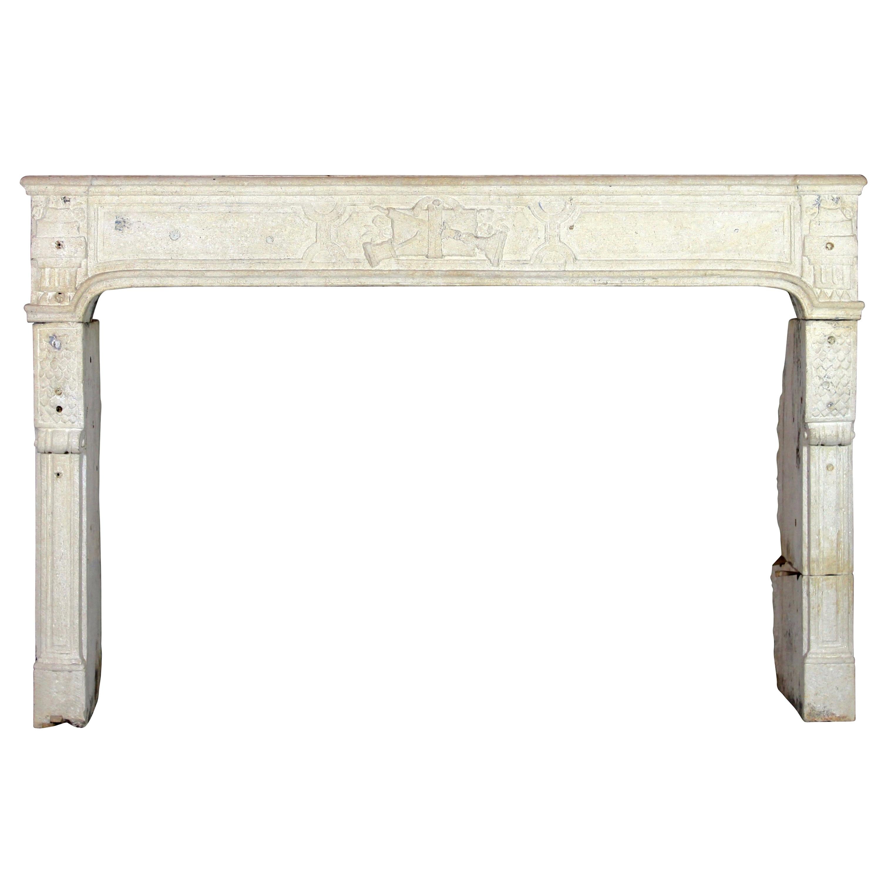 18th Century French Country Antique Limestone Fireplace Surround